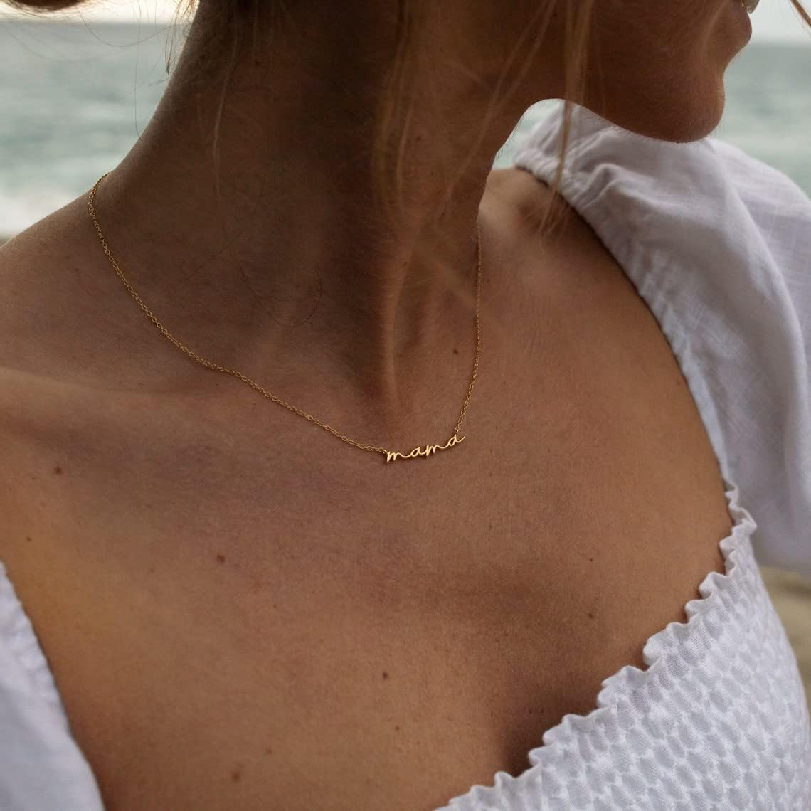 foyjoey 18K Gold Plated Mama Necklace Mother's Day Letter Necklace for Women Dainty CZ Diamond Pave Mom Pendant Necklace Minimalist New Mom to Be Jewelry - Image 4