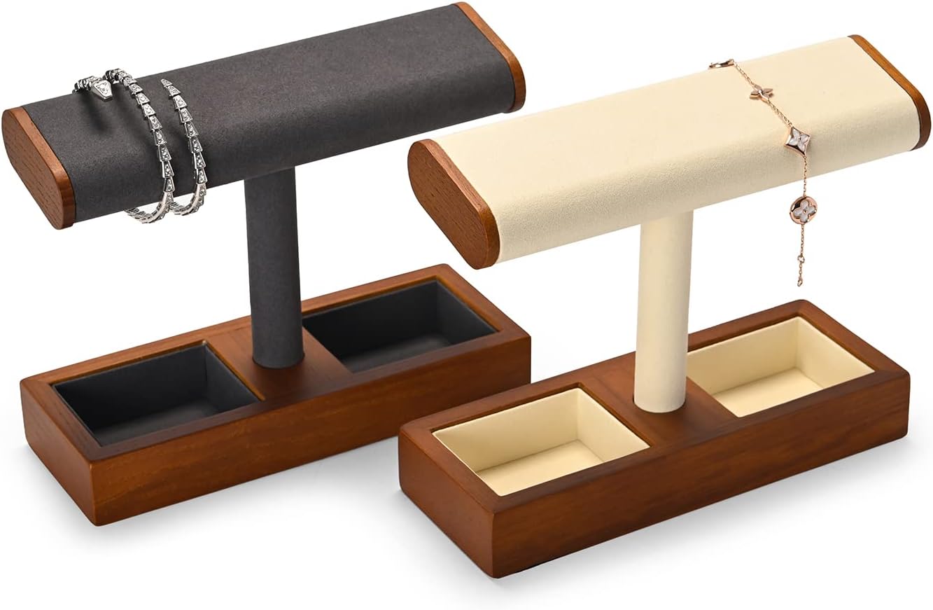 Woodten Solid Wood T-Bar Showcase, 2 In 1 Watch Display Stand Jewelry Display Organizer Holder for Watch Bracelet Cuffs Ring (Dark Grey) - Image 7