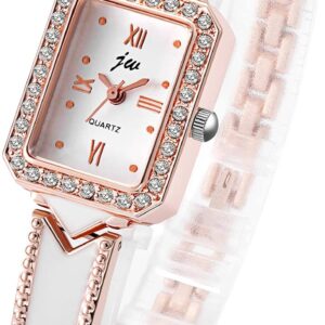 JewelryWe Womens Crystal Accented Bracelet Bangle Watch Shiny Gold Silver Watch and Bracelet Set for Valentine’s Day