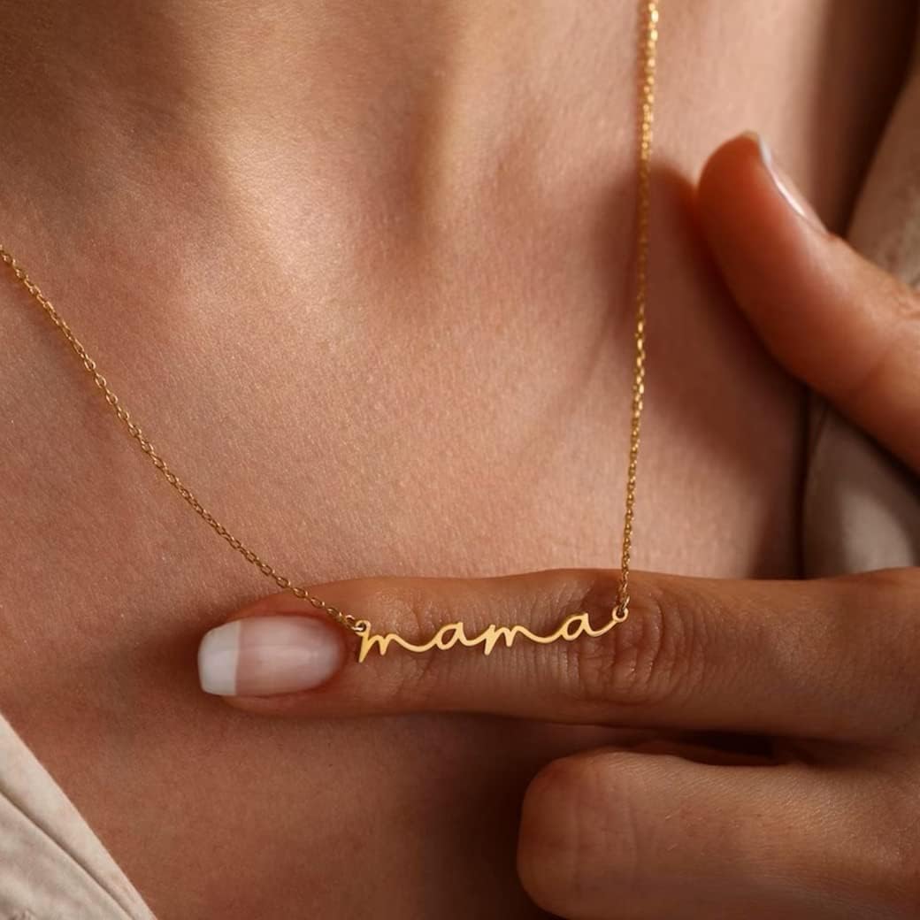 foyjoey 18K Gold Plated Mama Necklace Mother's Day Letter Necklace for Women Dainty CZ Diamond Pave Mom Pendant Necklace Minimalist New Mom to Be Jewelry - Image 6