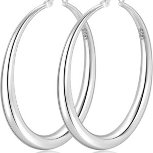 PABBEU S925 Sterling Silver Hoop Earrings Large Silver Hoop Earrings for Women Hypoallergenic Lightweight Big Thick Silver Hoop Earrings for Women Girls (30/40/50/60mm)