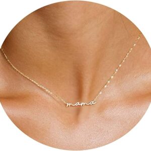 foyjoey 18K Gold Plated Mama Necklace Mother’s Day Letter Necklace for Women Dainty CZ Diamond Pave Mom Pendant Necklace Minimalist New Mom to Be Jewelry