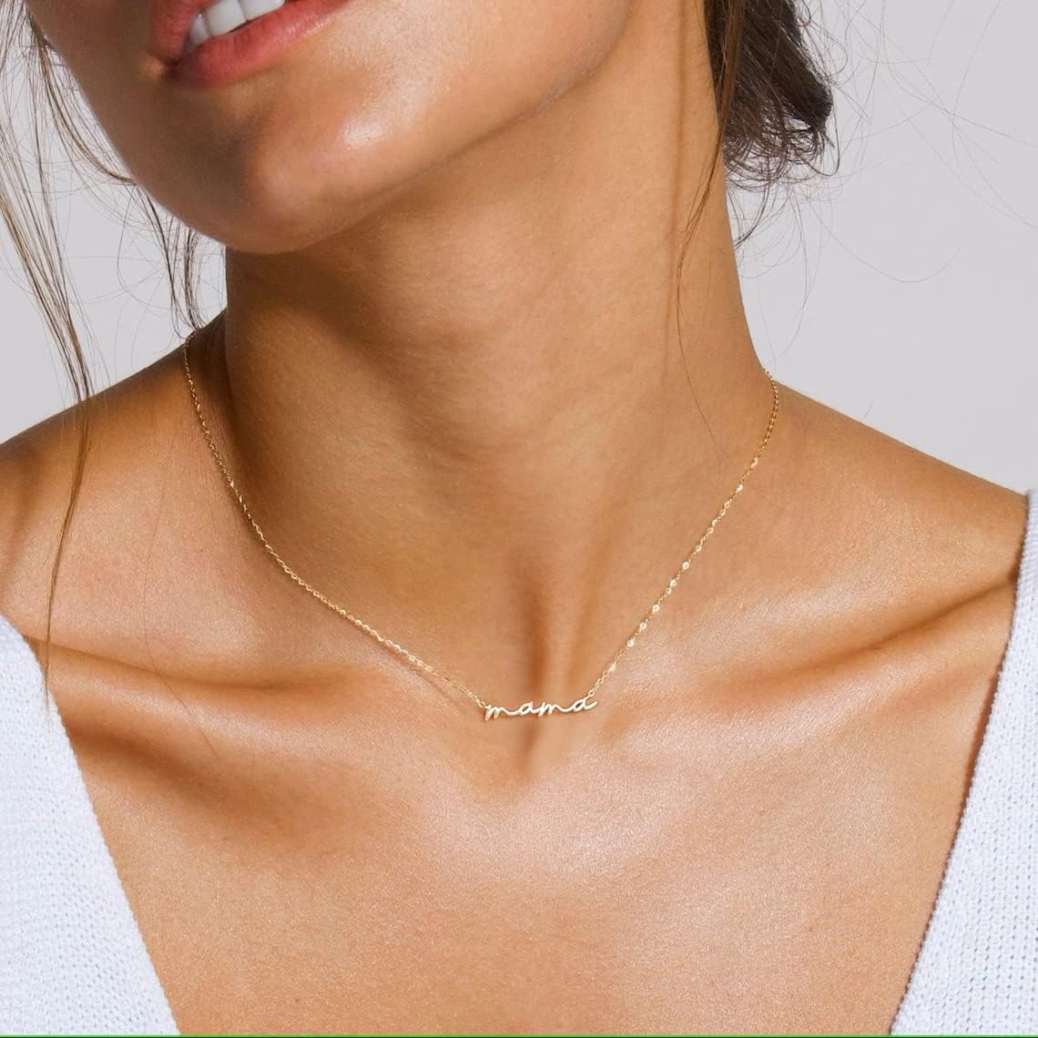 foyjoey 18K Gold Plated Mama Necklace Mother's Day Letter Necklace for Women Dainty CZ Diamond Pave Mom Pendant Necklace Minimalist New Mom to Be Jewelry - Image 3