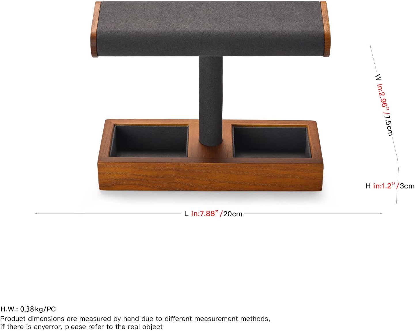 Woodten Solid Wood T-Bar Showcase, 2 In 1 Watch Display Stand Jewelry Display Organizer Holder for Watch Bracelet Cuffs Ring (Dark Grey) - Image 5