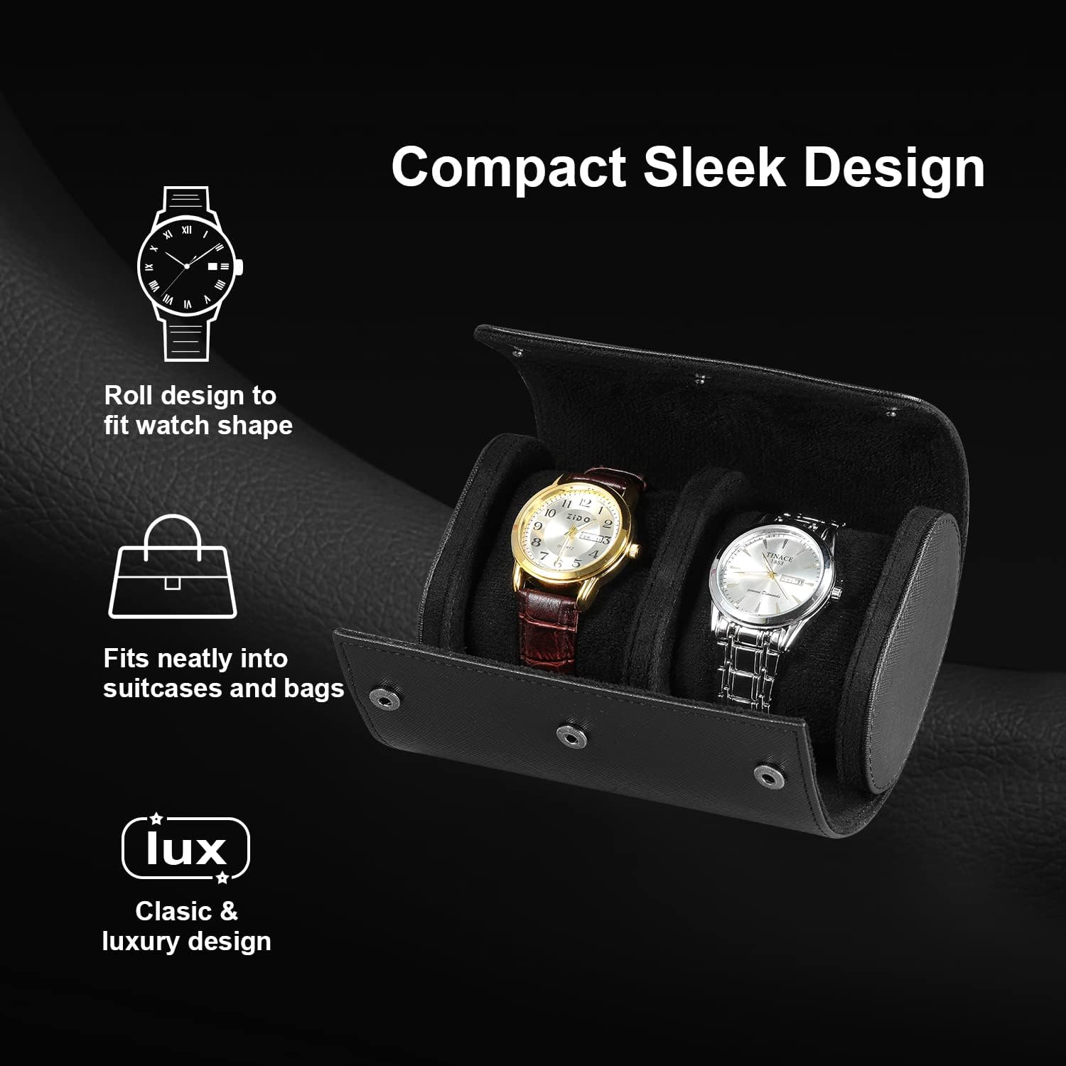 Watch Roll Travel Case for Men and Women- 2 Watch Storage and Organizer-Secure Storage with Innovative Removable Pillows & Solid Dividers for Home Storage, Protect,Travel and Display(Black-2, 2 Slot) - Image 4
