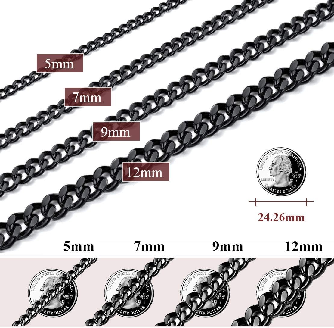 FindChic Sturdy Cuban Link Curb Chain Necklace for Men 18K Gold Plated/Stainless Steel/Black Hip Hop Chains for Women Boys 5MM 7MM 9MM 12MM 14''-30'' 8 Length Options, with Gift Box - Image 8