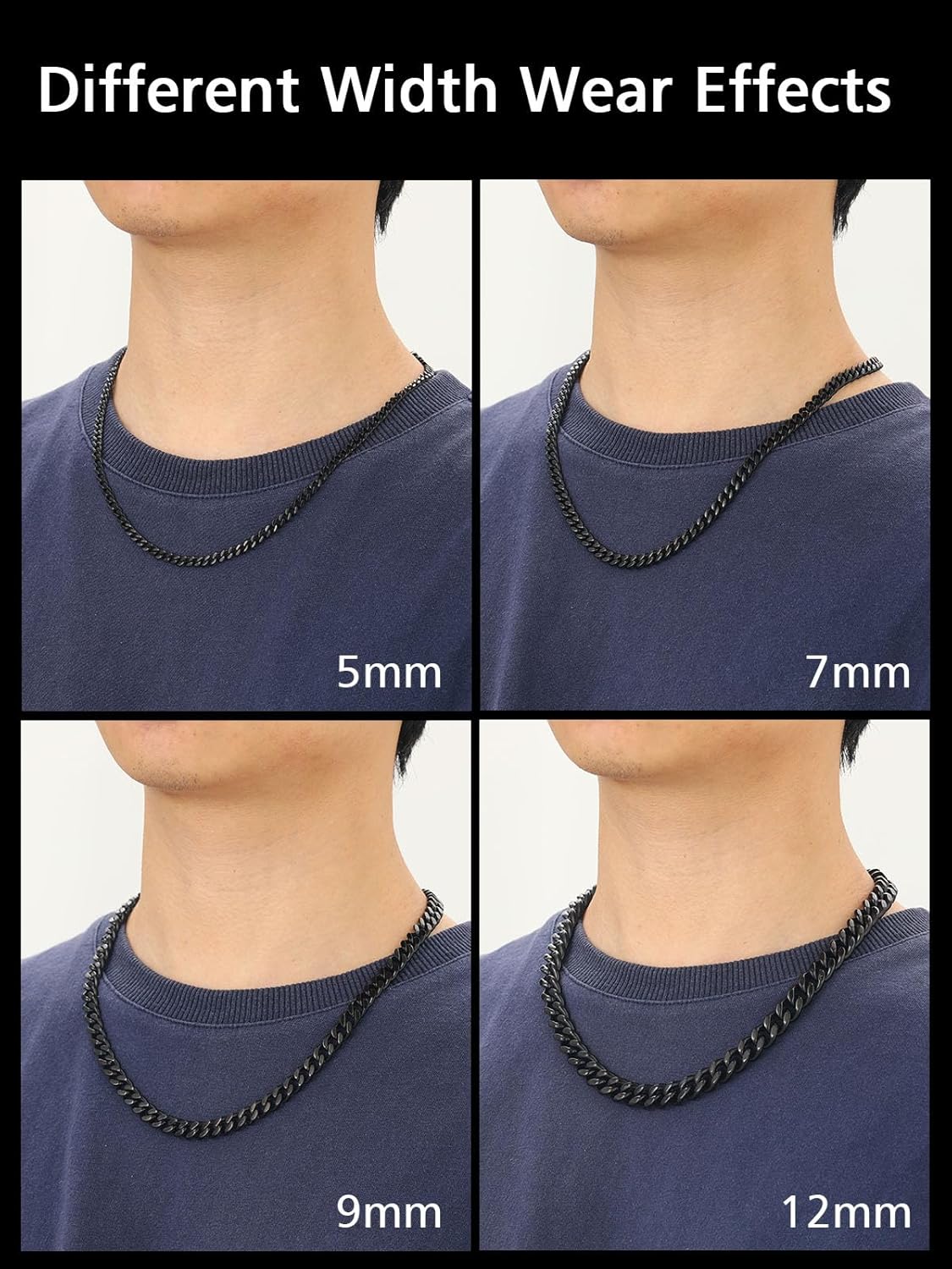 FindChic Sturdy Cuban Link Curb Chain Necklace for Men 18K Gold Plated/Stainless Steel/Black Hip Hop Chains for Women Boys 5MM 7MM 9MM 12MM 14''-30'' 8 Length Options, with Gift Box - Image 6