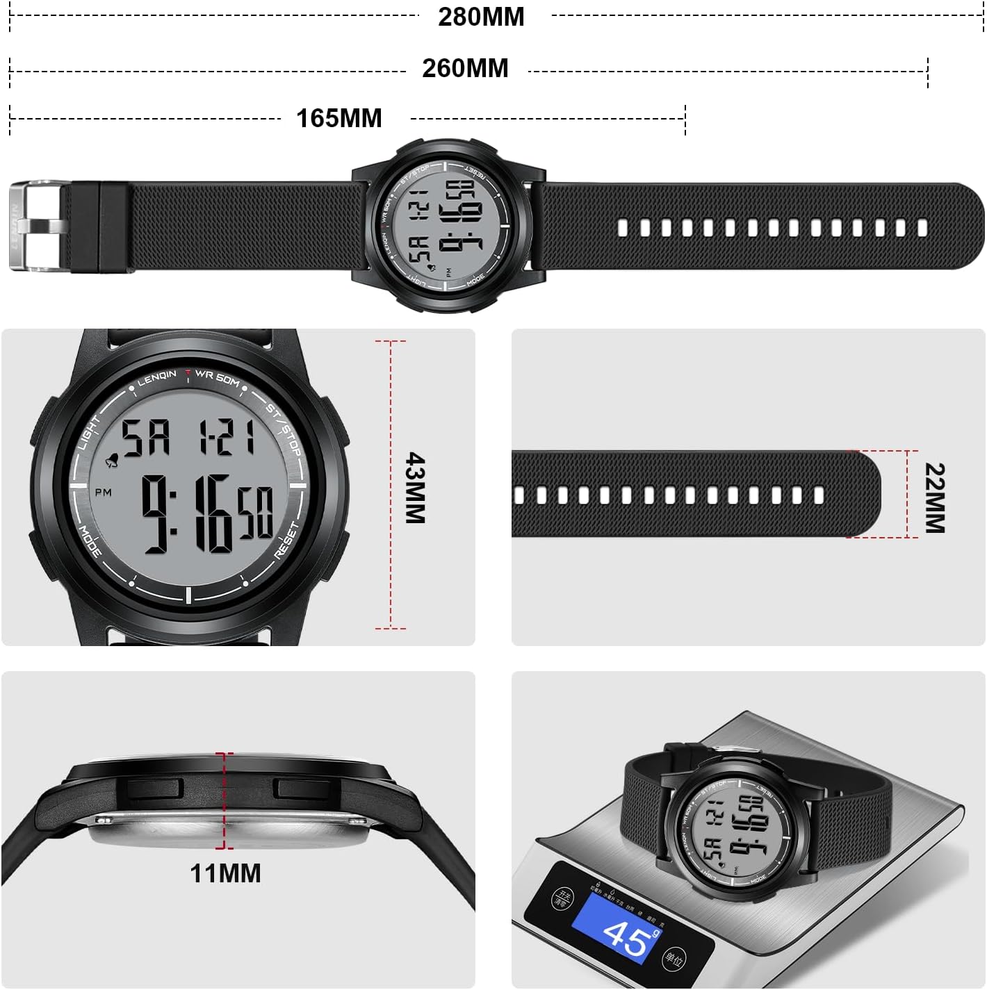 Mens Digital Sports Watch LED Screen Large Face Military Watches for Men Waterproof Casual Luminous Stopwatch Alarm Simple Army Watch Fashion Wrist Watch for Men - Image 6
