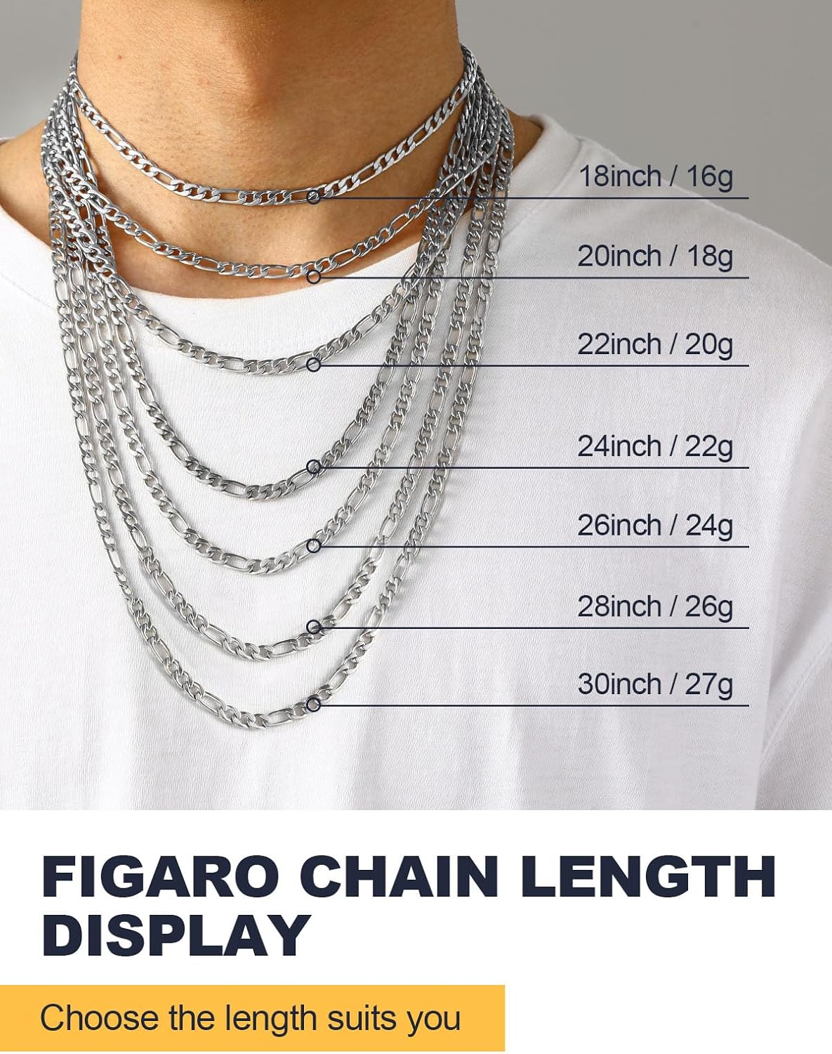 U7 Figaro Chain Necklace, Men's Stainless Steel/Black/Gold Chain 5MM Wide,18-30 Inch Available, Cool & Daliy Fashion Look for Men and Women… - Image 6