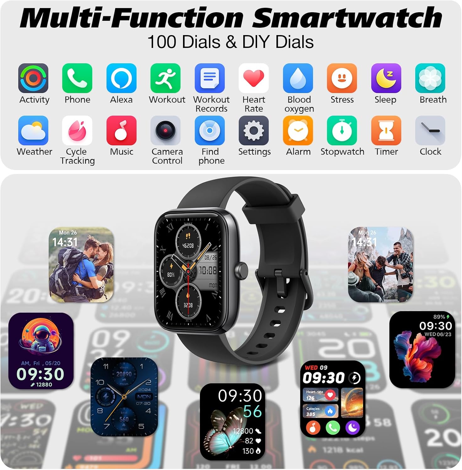 Smart Watch for Men Women 1.8" Fitness Tracker, Bluetooth Call, DIY Dial, Heart Rate Sleep Blood Oxygen Monitor, 100+ Sports Modes, IP68 Waterproof Smartwatch for Android iPhone, Alexa Built-in - Image 7
