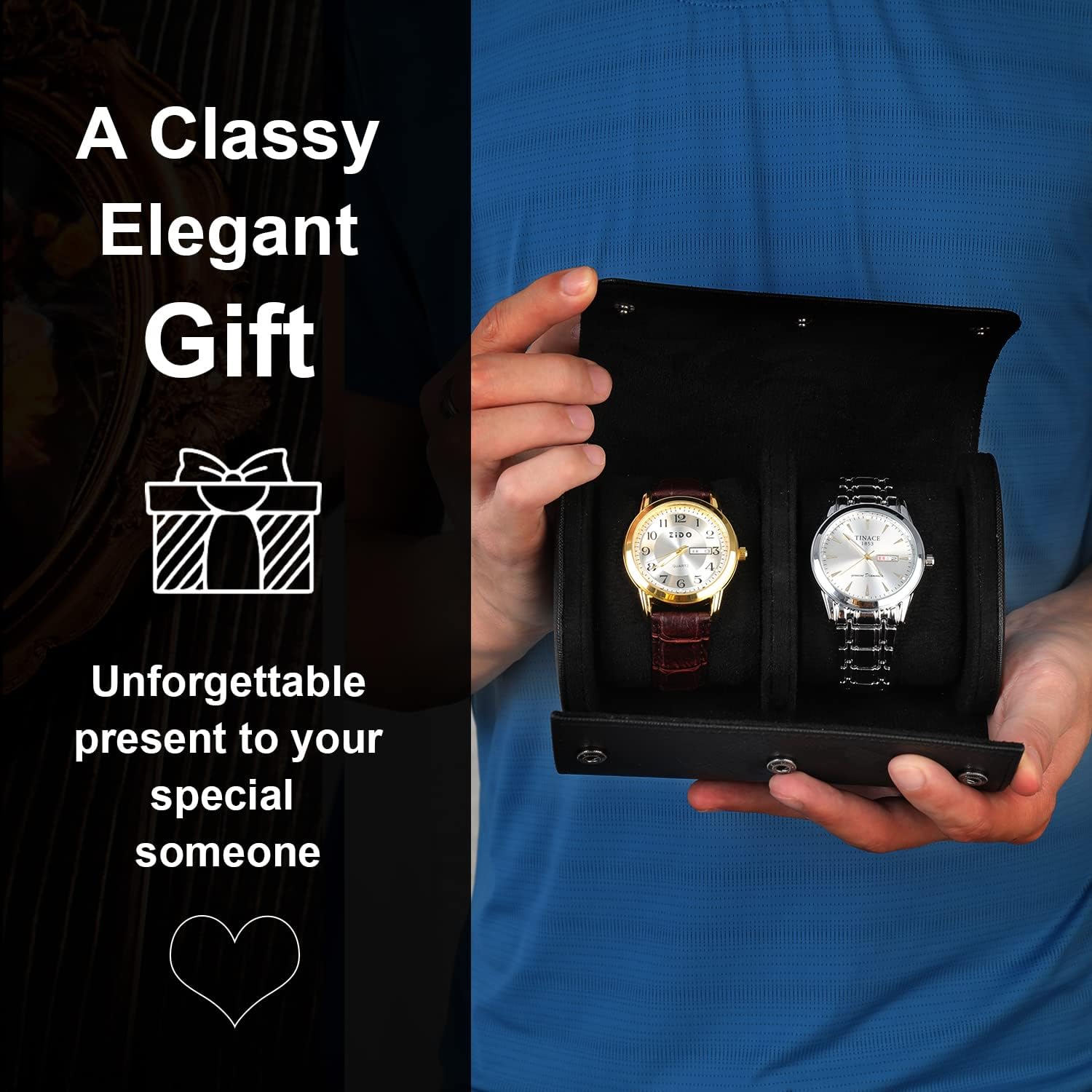 Watch Roll Travel Case for Men and Women- 2 Watch Storage and Organizer-Secure Storage with Innovative Removable Pillows & Solid Dividers for Home Storage, Protect,Travel and Display(Black-2, 2 Slot) - Image 7