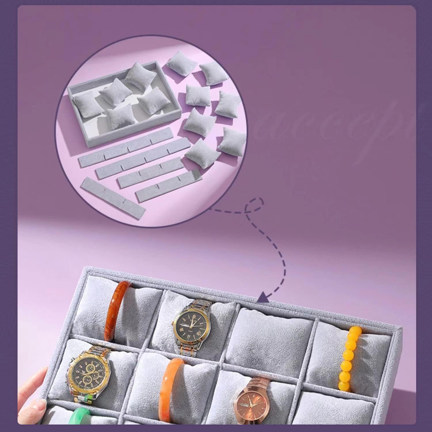 FORTMATE Watch Organizer, Jewelry Protect Trays Watch Ring Sewing Storage Box Earring Bracelet Necklace Display Show Case for Home Drawer, Trade Show, Mall Exhibition, Craft Bead Collection - Image 2