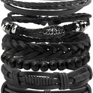 Manfnee 6-12PCS Braided Faux Leather Bracelet Punk Cuff Wrap Bracelets for Men Women Adjustable Manfnee 6-12PCS Braided Faux Leather Bracelet Punk Cuff Wrap Bracelets for Men Women Adjustable