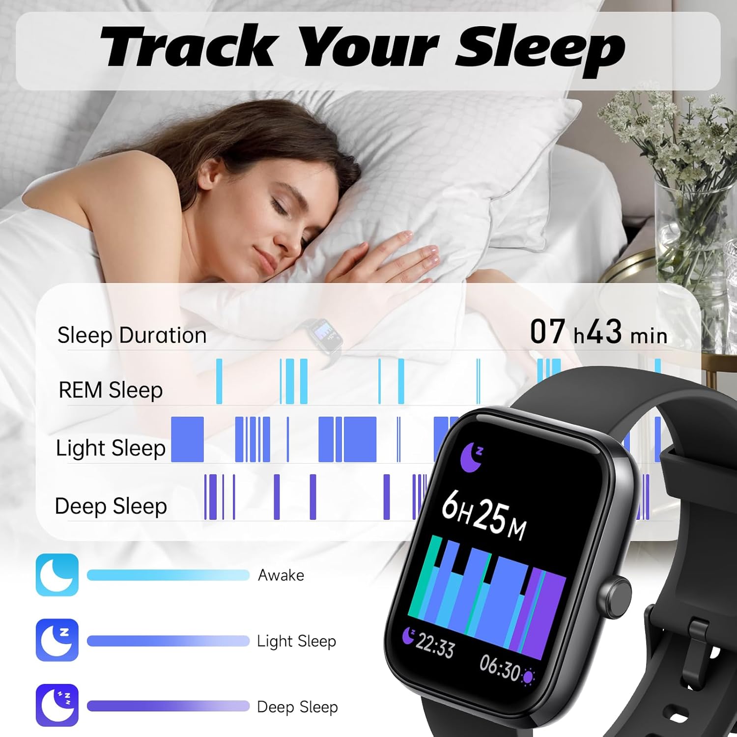 Smart Watch for Men Women 1.8" Fitness Tracker, Bluetooth Call, DIY Dial, Heart Rate Sleep Blood Oxygen Monitor, 100+ Sports Modes, IP68 Waterproof Smartwatch for Android iPhone, Alexa Built-in - Image 6