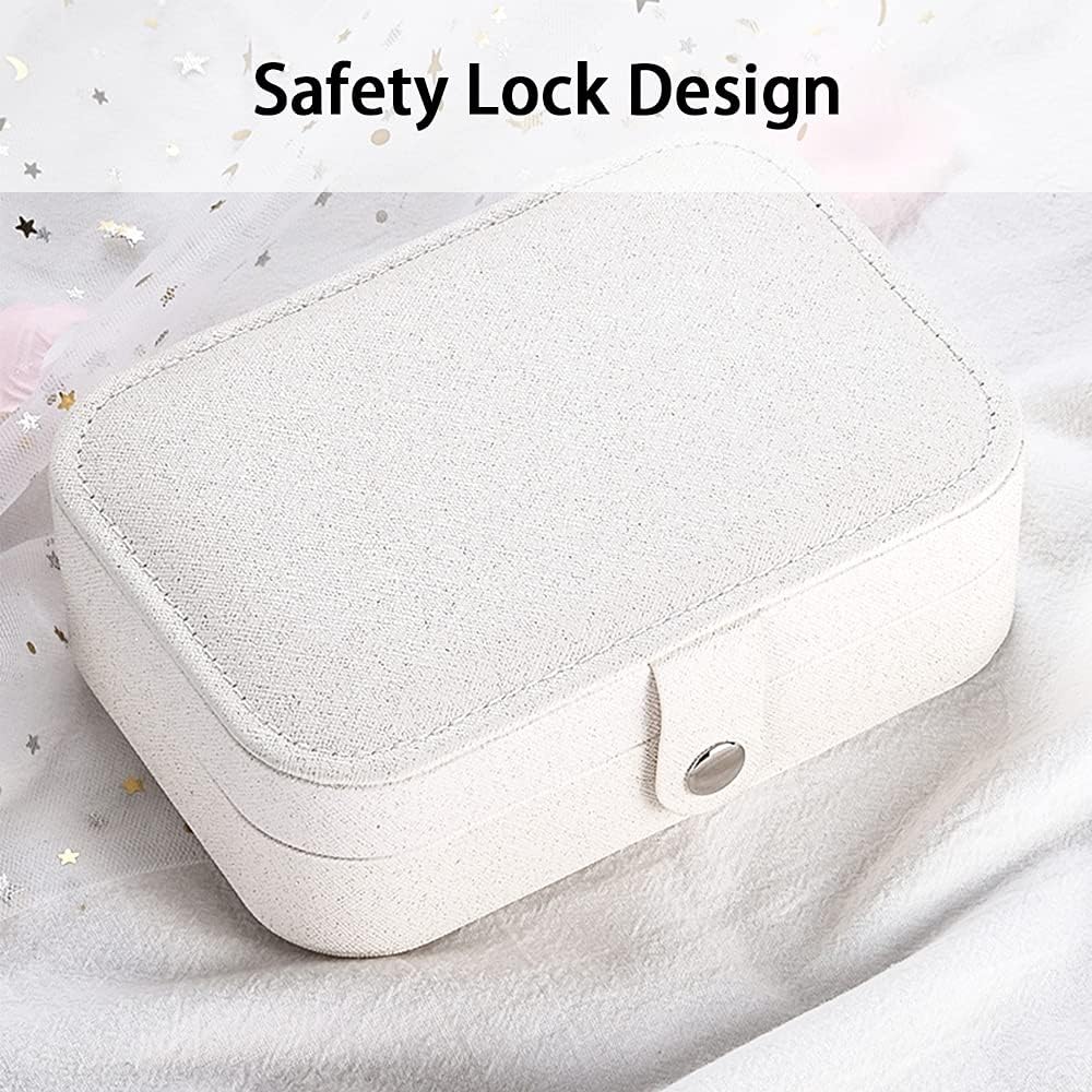 Jewelry Box Organizer, FOME Double Layer PU Leather Small Jewelry Travel Case PU Leather Jewelry Storage Case for Rings Earrings Necklace Bracelets Jewelry Gift for Women (White) - Image 4