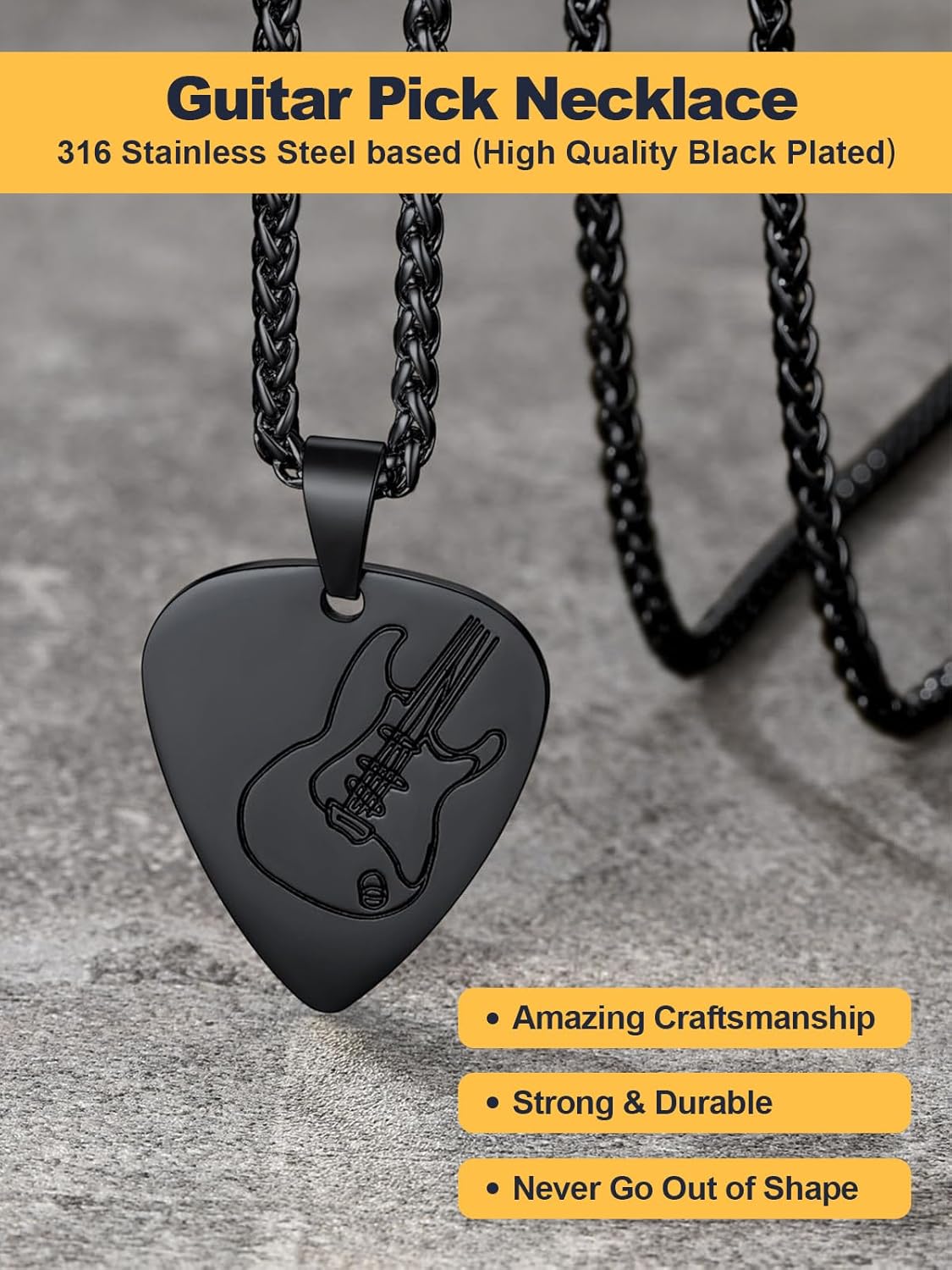 U7 Men Women Guitar Pick Necklace with Adjustable Chain Stainless Steel Guitar/Bass/Guitar Pick Jewelry - Image 6