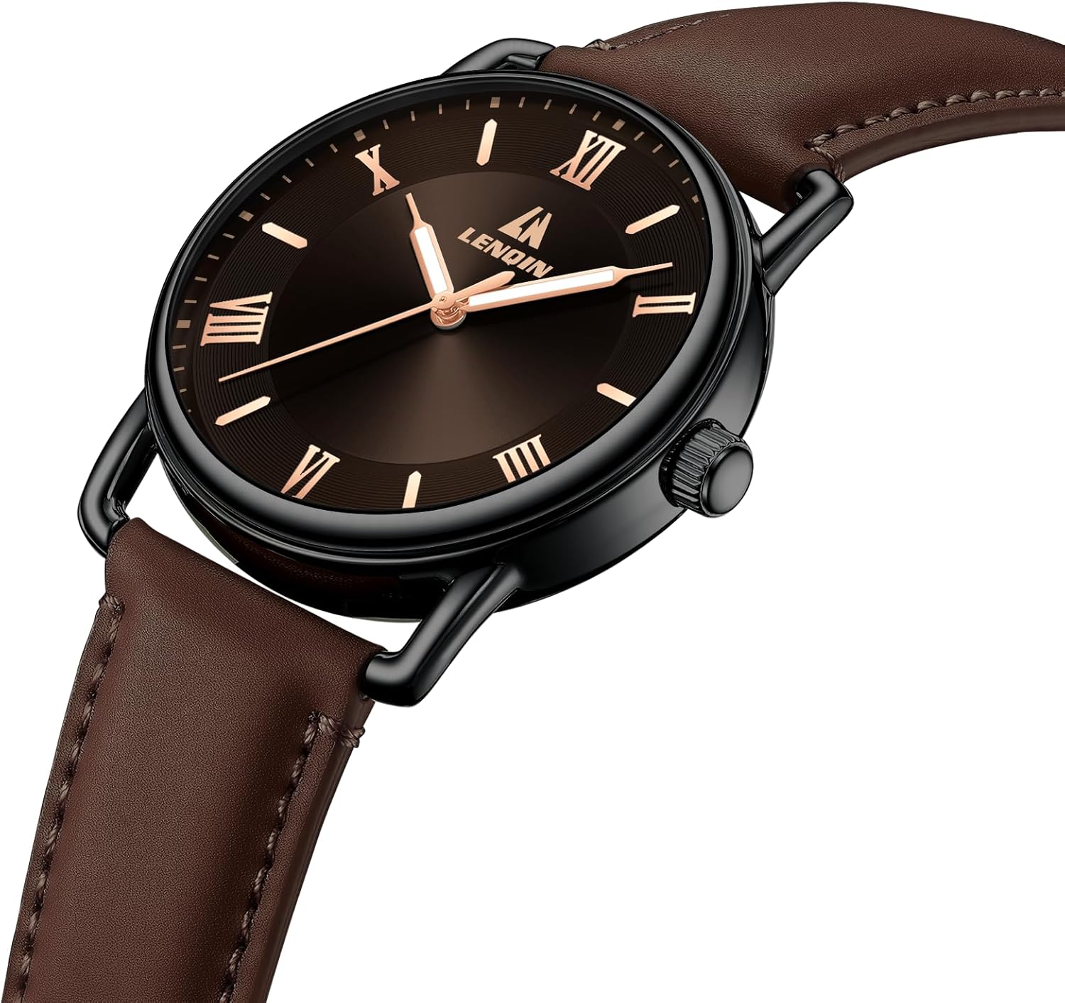 LN LENQIN Mens Watches Analog Quartz Watches Men 30M Waterproof Mens Wrist Watches Fashion Business Watches for Man Leather Watches - Image 3