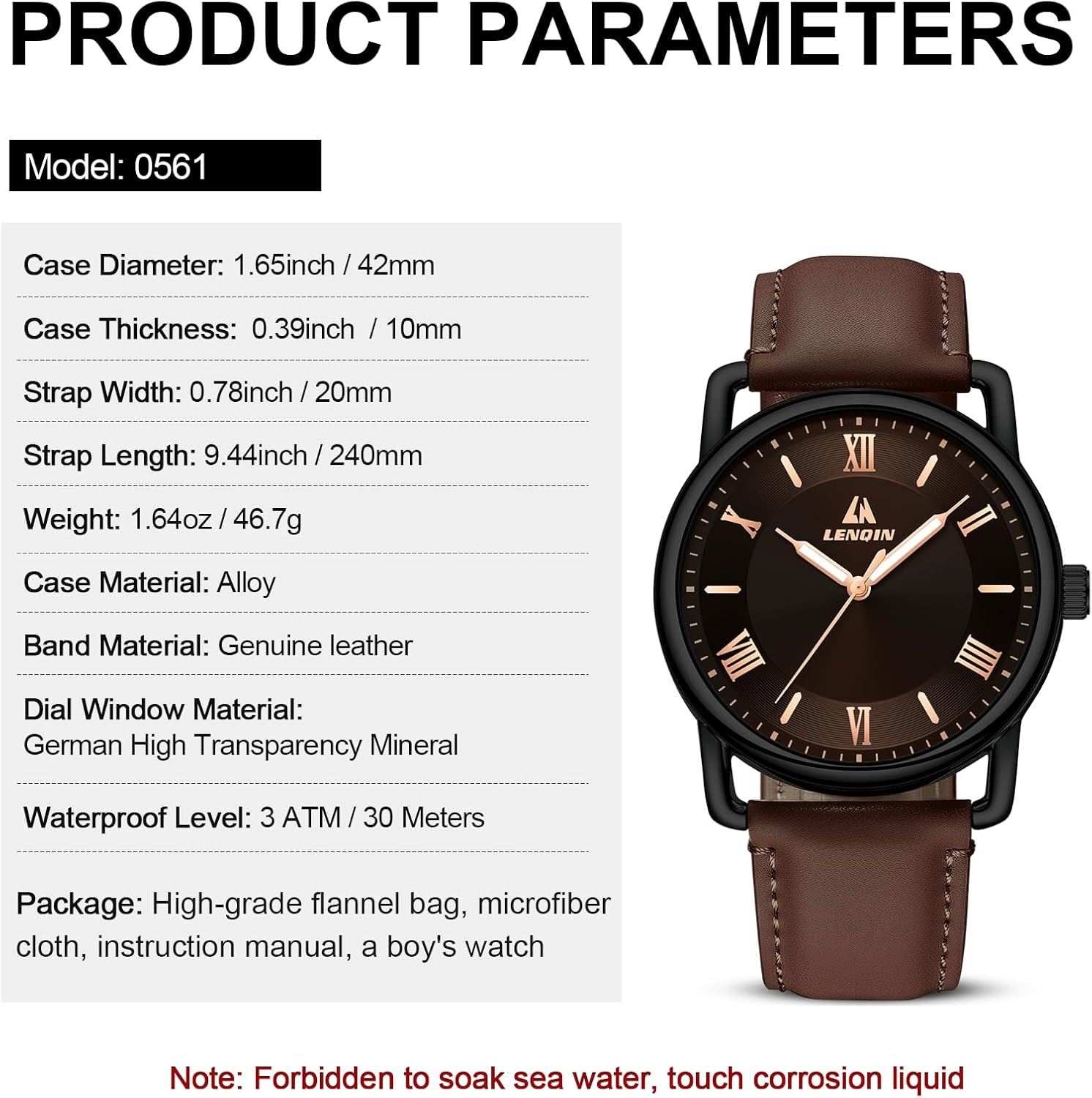 LN LENQIN Mens Watches Analog Quartz Watches Men 30M Waterproof Mens Wrist Watches Fashion Business Watches for Man Leather Watches - Image 8