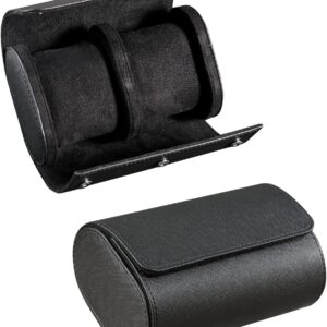 Watch Roll Travel Case for Men and Women- 2 Watch Storage and Organizer-Secure Storage with Innovative Removable Pillows & Solid Dividers for Home Storage, Protect,Travel and Display(Black-2, 2 Slot)