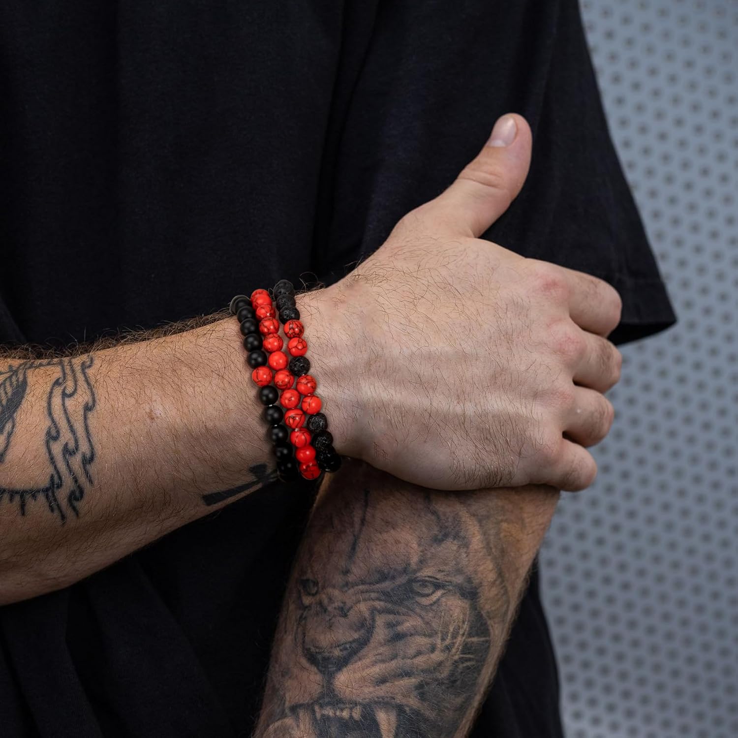 RANKEEF Mens Bead Bracelet Adjustable Elastic Rope Mens Bracelet Set 6&8MM Natural Stone Beads Multi-Colored Beads Bracelets Tiger Eye Bracelets Mens Gift - Image 6