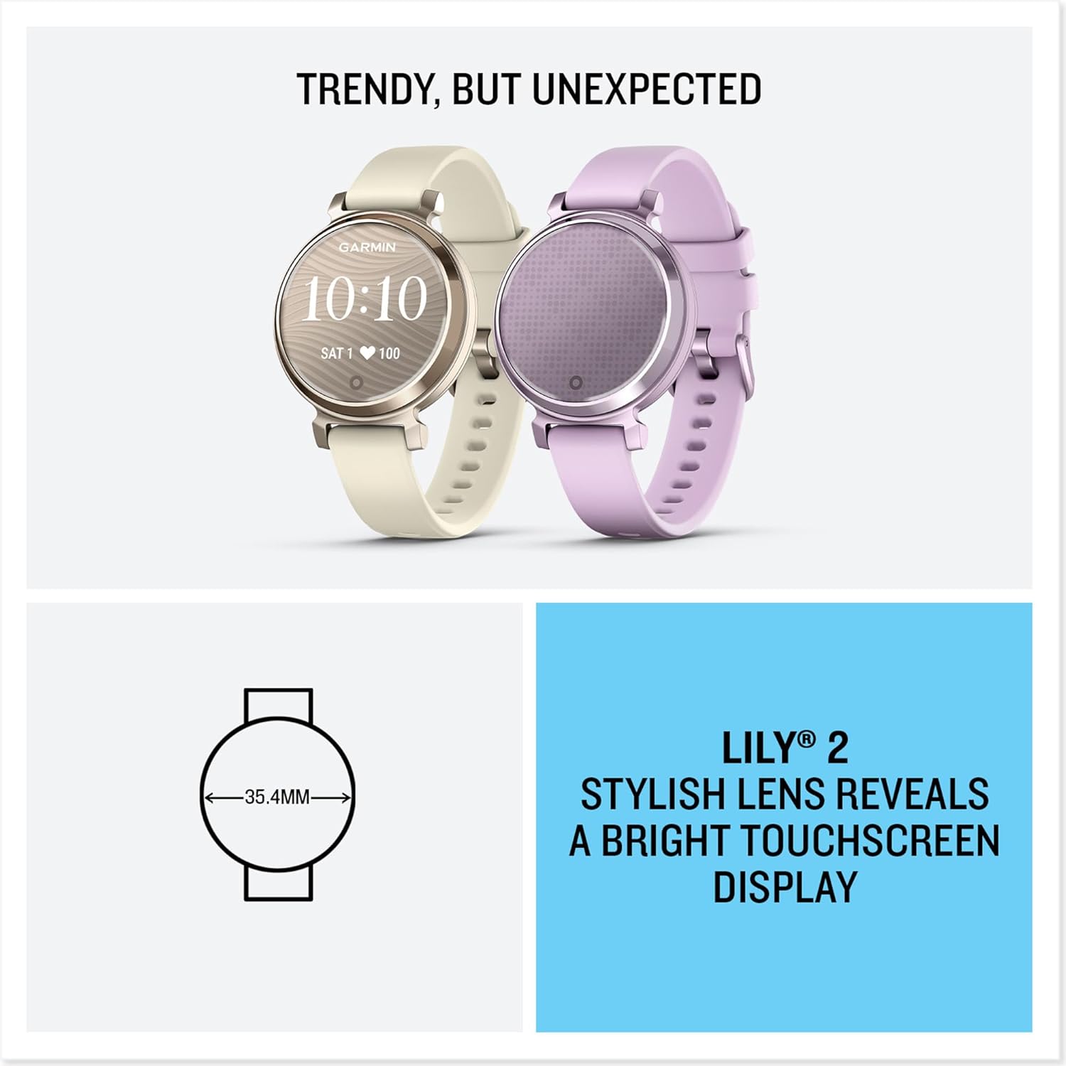 Garmin Lily 2, Small and Stylish Smartwatch, Hidden Display, Patterned Lens, Up to 5 Days Battery Life, Lilac - Image 9