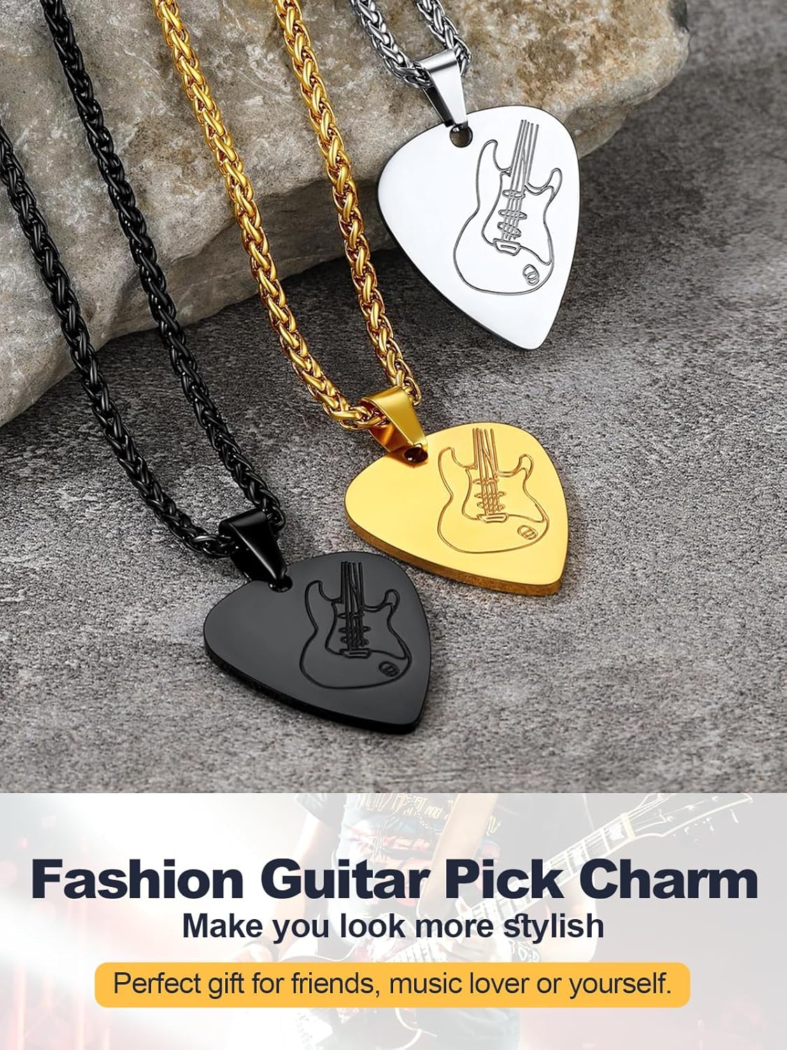 U7 Men Women Guitar Pick Necklace with Adjustable Chain Stainless Steel Guitar/Bass/Guitar Pick Jewelry - Image 7