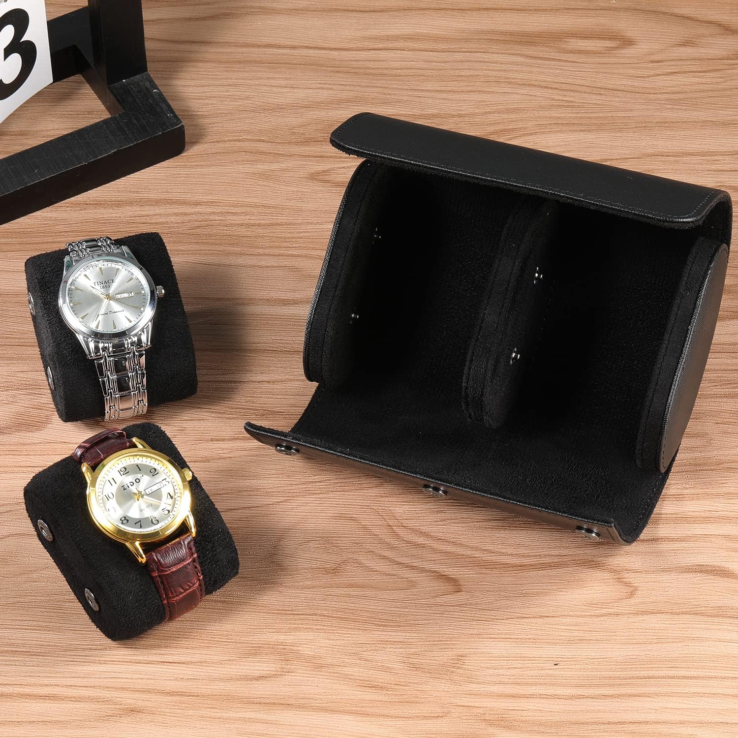 Watch Roll Travel Case for Men and Women- 2 Watch Storage and Organizer-Secure Storage with Innovative Removable Pillows & Solid Dividers for Home Storage, Protect,Travel and Display(Black-2, 2 Slot) - Image 6