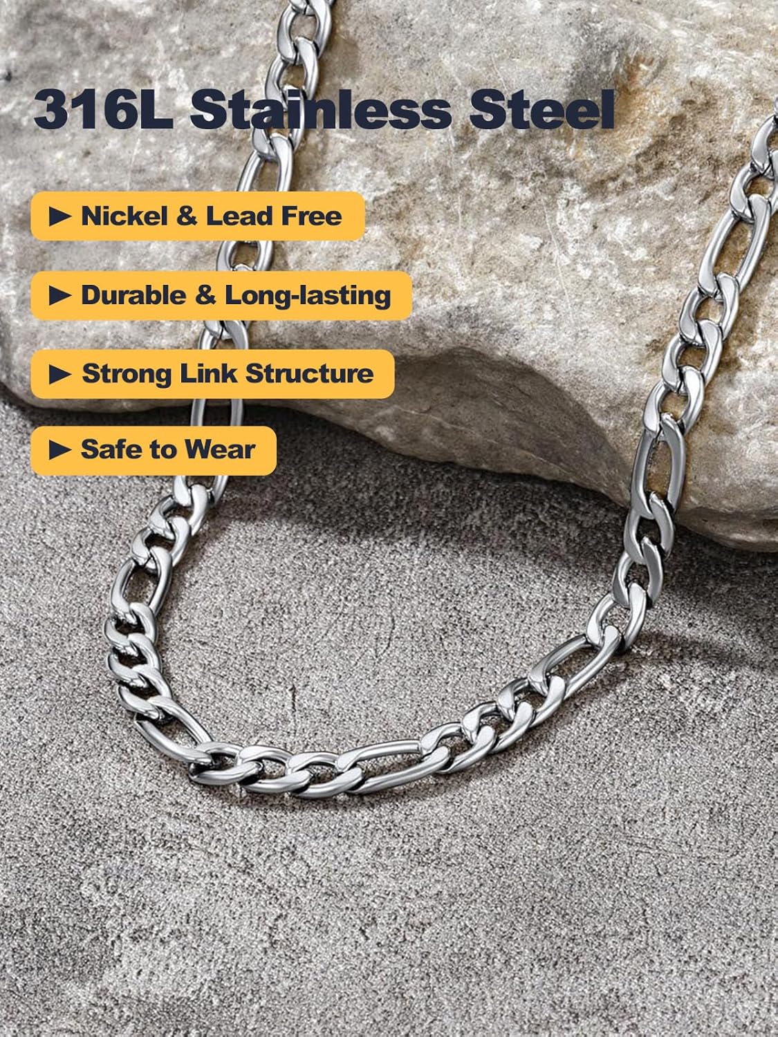 U7 Figaro Chain Necklace, Men's Stainless Steel/Black/Gold Chain 5MM Wide,18-30 Inch Available, Cool & Daliy Fashion Look for Men and Women… - Image 4