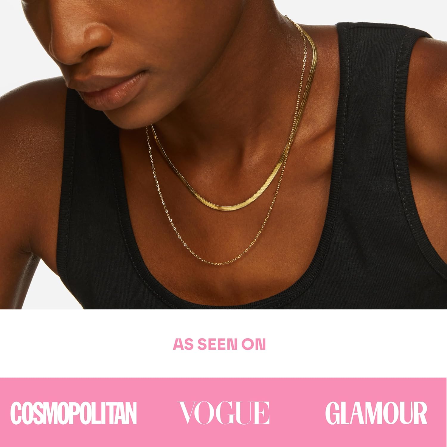 Hey Harper Nassau Necklace - Waterproof & Sweatproof Simple Womens Necklaces for Everyday Wear - Silver, Rose Gold, Gold Necklaces for Women - Stainless Steel Necklace - Herringbone Chain with 14k Golden Color PVD Coating - Necklaces for Women Trendy - Image 5