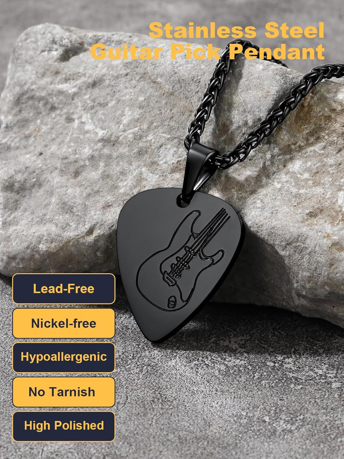 U7 Men Women Guitar Pick Necklace with Adjustable Chain Stainless Steel Guitar/Bass/Guitar Pick Jewelry - Image 5