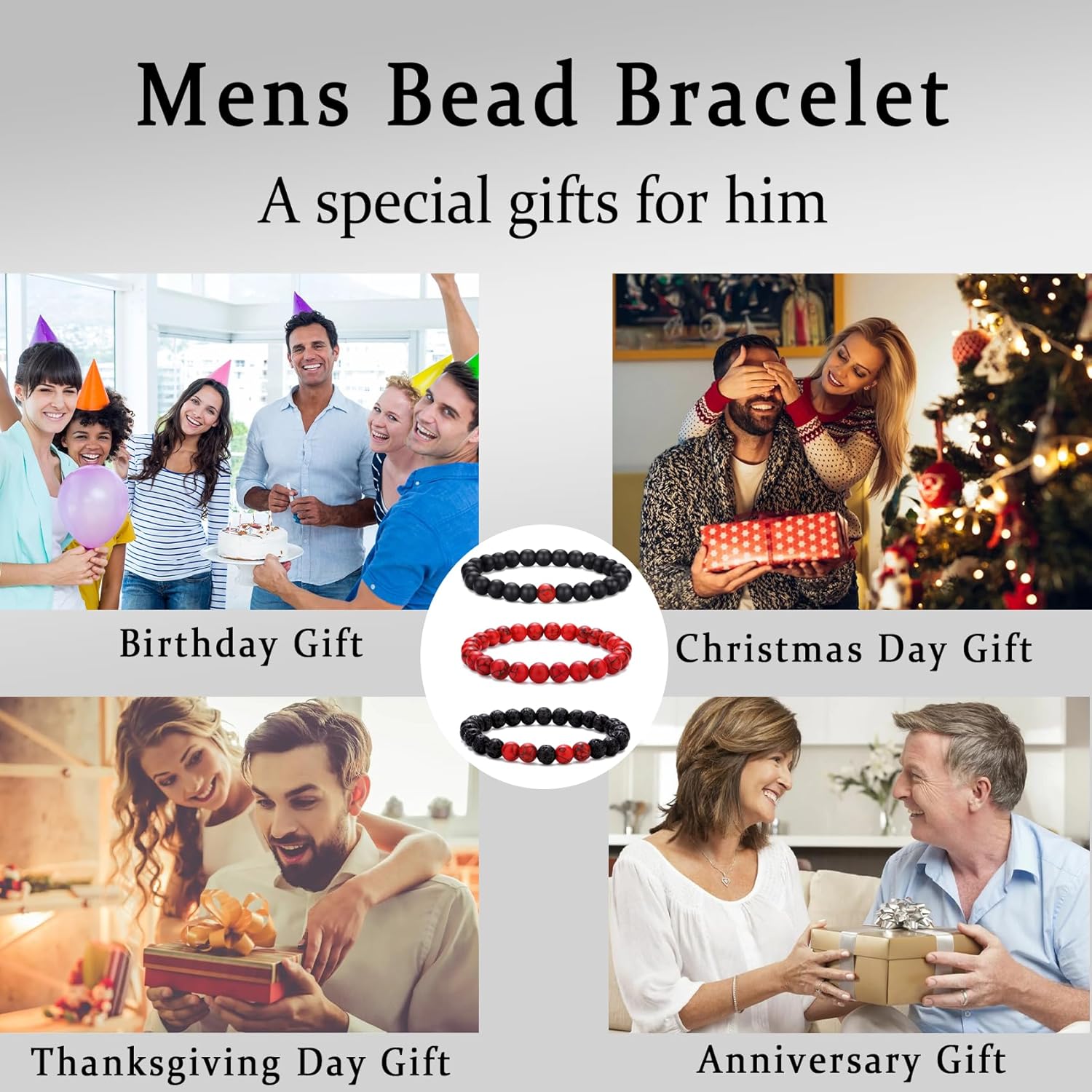 RANKEEF Mens Bead Bracelet Adjustable Elastic Rope Mens Bracelet Set 6&8MM Natural Stone Beads Multi-Colored Beads Bracelets Tiger Eye Bracelets Mens Gift - Image 5