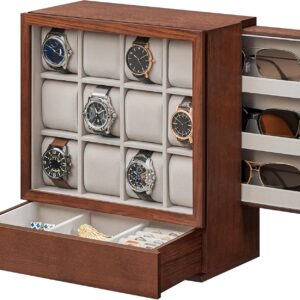 SONGMICS 12-Slot Wooden Watch Box, Watch Display Case with Window, Watch Display Cabinet, Coffee Brown UJOW014K01 SONGMICS 12-Slot Wooden Watch Box, Watch Display Case with Window, Watch Display Cabinet, Coffee Brown UJOW014K01