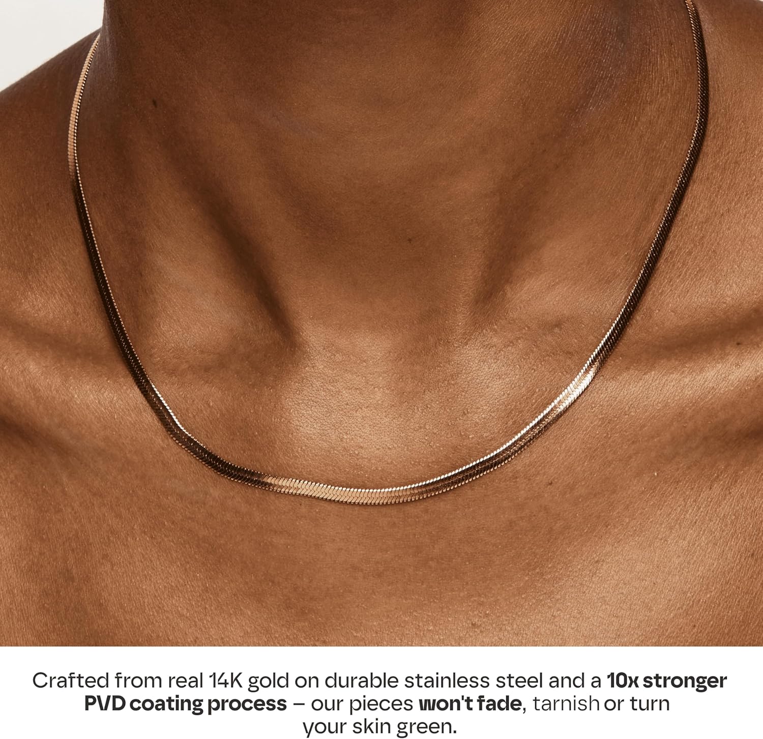Hey Harper Nassau Necklace - Waterproof & Sweatproof Simple Womens Necklaces for Everyday Wear - Silver, Rose Gold, Gold Necklaces for Women - Stainless Steel Necklace - Herringbone Chain with 14k Golden Color PVD Coating - Necklaces for Women Trendy - Image 4
