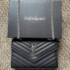 YSL Yves Saint Laurent Black And Gold Caviar Leather Crossbody Bag