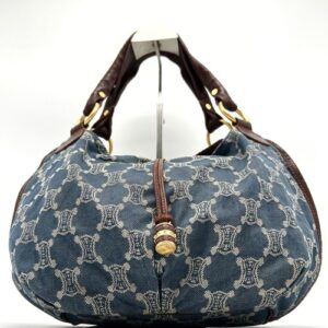 CELINE Bitter Sweet Macadam Shoulder Bag Hand Bag Denim Leather Brown x Navy