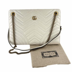 Gucci NWT K Marmont GG Azalea Trap 2.0 Chevron Ivory Leather Shoulder Bag