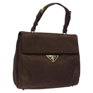 PRADA Hand Bag Nylon Gold Brown Auth hk2320