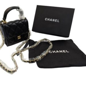 CHANEL Novelty Black Mini CoCo Quilted Top Handle Bag With Gold Chain
