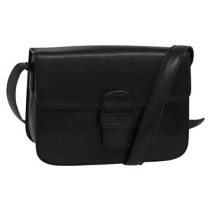 CELINE Shoulder Bag Leather Black Auth bs23638