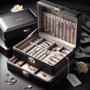 SYCARON Jewelry Organizer Box for Women and Girls, 2 Layer Jewelry Storage Case PU Leather Soft Lining with Lock for Rings Earrings Necklace Bracelets, Gift for Women, Black