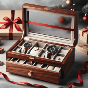 Watch Box Organizer Wooden Men Jewelry Display Case Holder with Drawer for Men Accessory Storage, Real Glass Top,Christmas Gift for Men