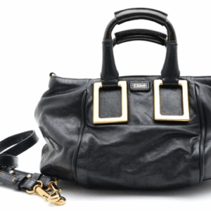 Chloe [Rank Alomost A] Ethel 2way Crossbody Hand Bag Purse Leather Black Gold