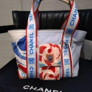Chanel Sport Line Camellia Tote Bag Surf High Summer Canvas Beach Tote Large