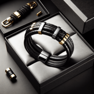 SERASAR | Premium Genuine Leather Bracelet [Steel] for Men in Black | Magnetic Stainless Steel Clasp in Black, Silver and Gold | Exclusive Jewelry Box | Great Gift Idea