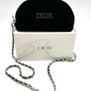 New! Christian Dior  Cosmetic Zipper Bag  Pouch Clutch  with Chain~ Black Velvet