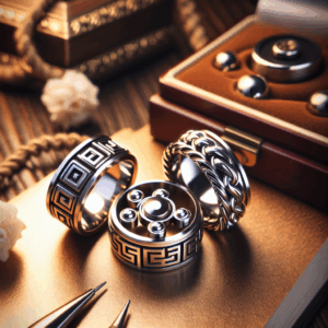 Thunaraz 3Pcs Stainless Steel Fidget Ring for Men Women Cool Chain Greek Key Spinner Band Ring Set for Wedding Promise Stress Relieving 8MM Wide