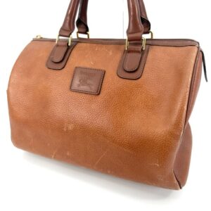 Burberry Boston Bag Nova Check Brown Leather Authentic From Japan 0446