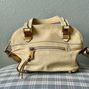 Chloe Mini Satchel Bag Leather Top Handle Crossbody Designer Handbag Beige