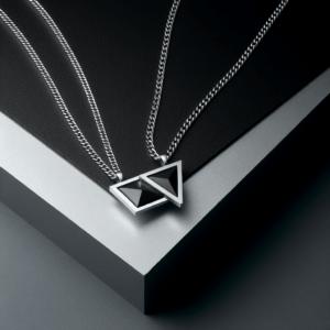Mens Necklace Silver Chain Necklace Black Double Triangle Necklace Geometric Pendant Necklace Minimalist Jewelry Gift for Men (Silver)