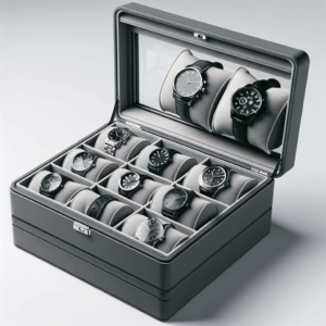 VIMBER Watch Box Organizer for Men with 10-Slot, Mens Watch Case with Removable Watch Pillow and Glass Lid, Mens Jewelry box with Removable Tray for Storage and Display, Gift Grey